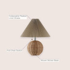 JONATHAN Y JYL1145C Aksel 17.25" Coastal Scandinavian Rattan/Iron Sphere LED Table Lamp with Pleated Shade and Pull Chain, Natural/Chrome/Dark Beige, for Bedroom, Living Room, Entry Console