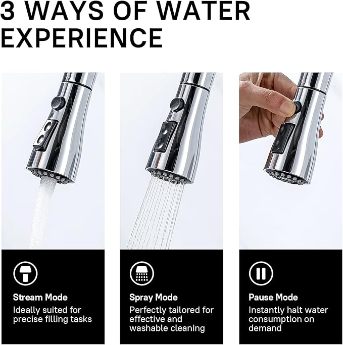 WEWE Sink Faucet, Pull Down Kitchen Faucet with Sprayer Low Lead Commercial Modern Stainless Steel rv Farmhouse Kitchen Faucet Single Handle 1 or 3 Hole Kitchen Sink Faucet, Polished Chrome