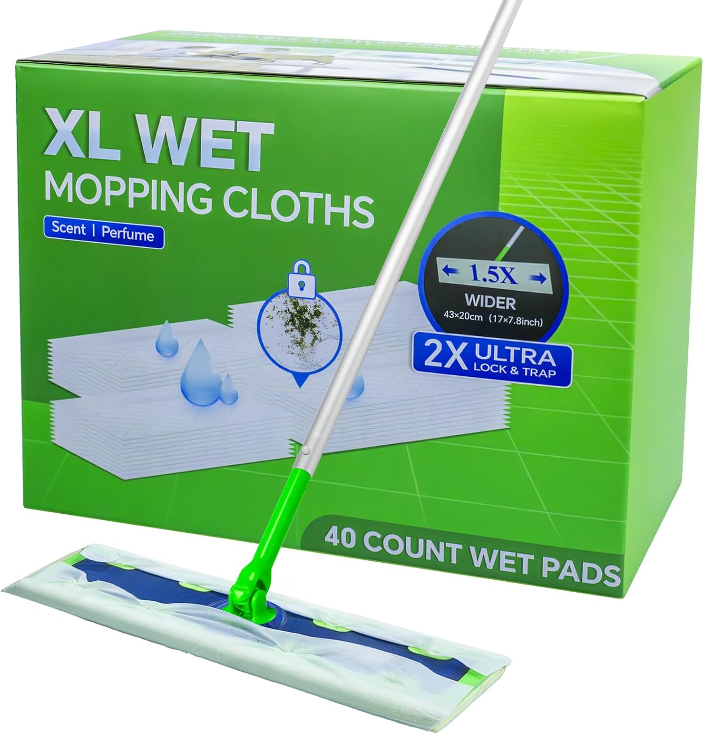 40 Count XL Wet Mopping Cloths for Swiffer Sweeper XL Mop - Disposable X-Large Wet Pad Refills - Multi-Surface Wet Wipes Mopping Pads Refill for Floor Cleaning