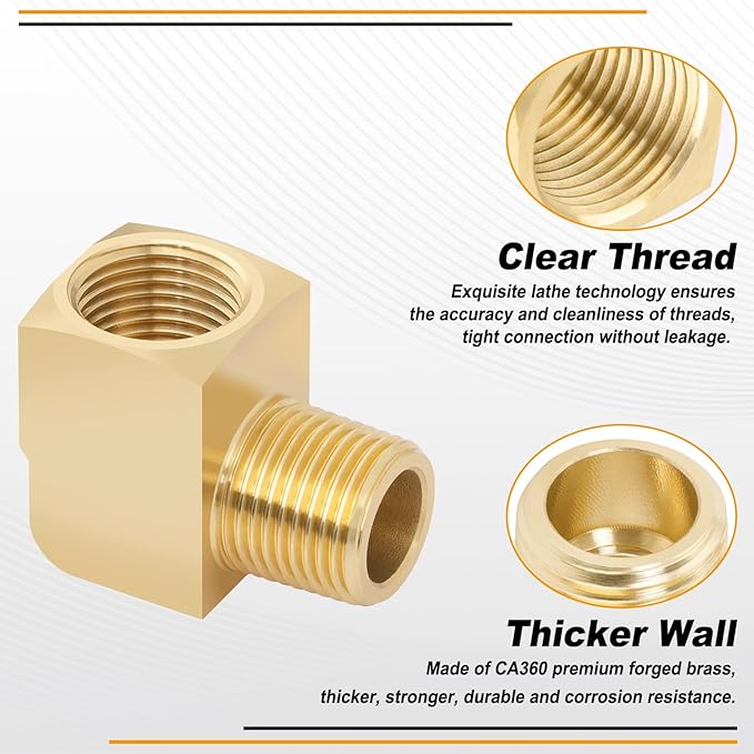 KOOTANS 4pcs 3/8 NPT 90 Degree Barstock Street Elbow Brass Fittings, 3/8" NPT Male to 3/8" NPT Female Thread Elbow Forged Brass Pipe Fitting