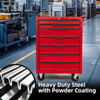 7-Drawer Rolling Tool Chest w/Drawers & Lock, Tool Storage Cabinet with Lockable Wheels, Top Cushion & Drawer Liners, Tool Organizer Box for Garage, Warehouse & Repair Sho