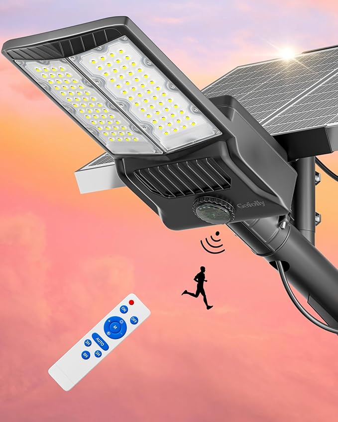 Gefolly SL-10000W Solar Street Lights Outdoor, 600000LM Commercial Parking Lot Light Dusk to Dawn IP67 Waterproof 6500K Security Flood Lights with Motion Sensor Lamp for Yard, Road