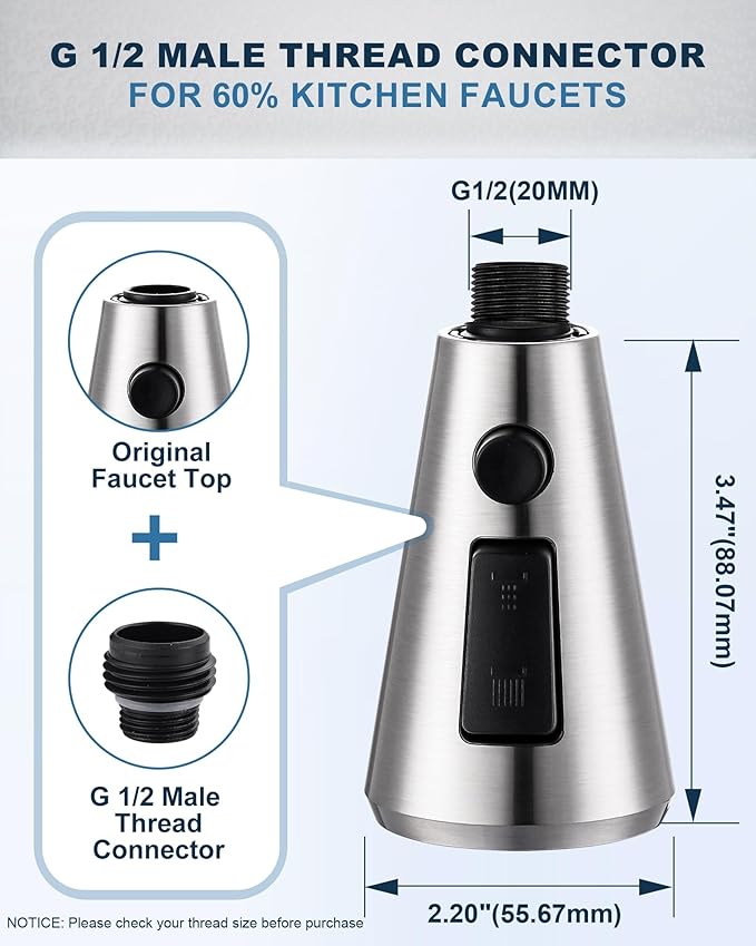 ALEASHA Pull Down Spray Head for Kitchen Faucet,3-Function Sink Spray Nozzle with 9 Adapters,Kitchen Faucet Head Replacement Compatible with Moen,American Standard Faucets,Brushed Nickel