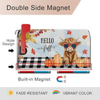 Fall Highland Cow Pumpkin Mailbox Cover Magnetic Standard Size 21x18 Inch Autumn Decorative Post Letter Box Wrap Decor Garden Yard Decoration
