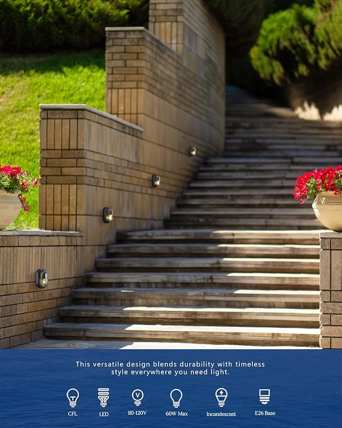 FEMILA 8.5" Oval Bulkhead Light, Outdoor Wall & Ceiling Flush Mount Sconce, Nautical Outdoor Lighting Aluminum with Ripple Glass, Outdoor Wall Sconce for Porch Patio Garage, 4FYX104F BK SW