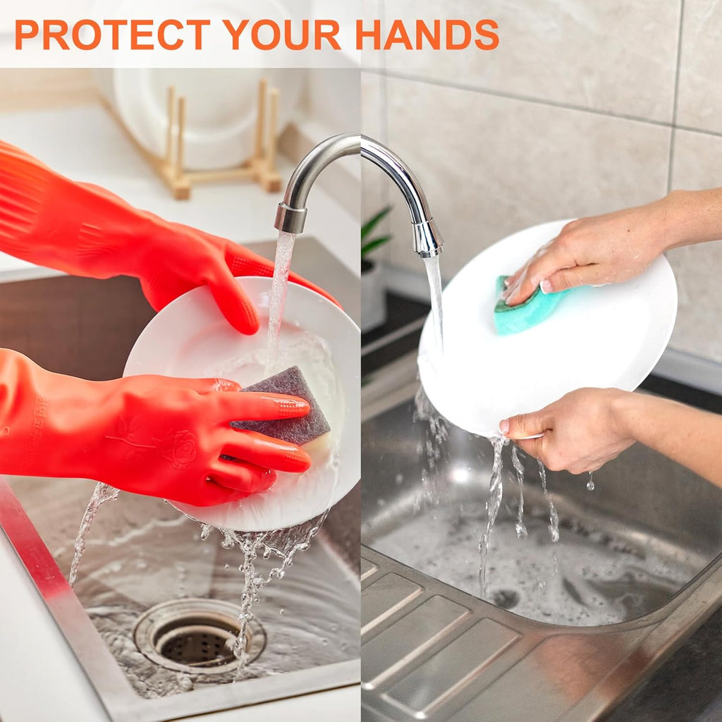 North Tower Kitchen Washing Room Gloves Fleece Lined, Reusable, Waterproof with Extra-Long Cuff & Anti-Slip Design for Household & Kitchen Use,15",2 Pairs Middle