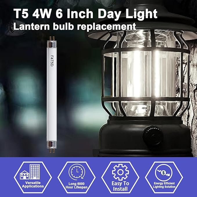 F4T5/D High Output Linear Fluorescent Bulb, 6 Inches T5 4 Watt Fluorescent Tube 6500K Daylight 125 Lumens G5 Base 6 Pack