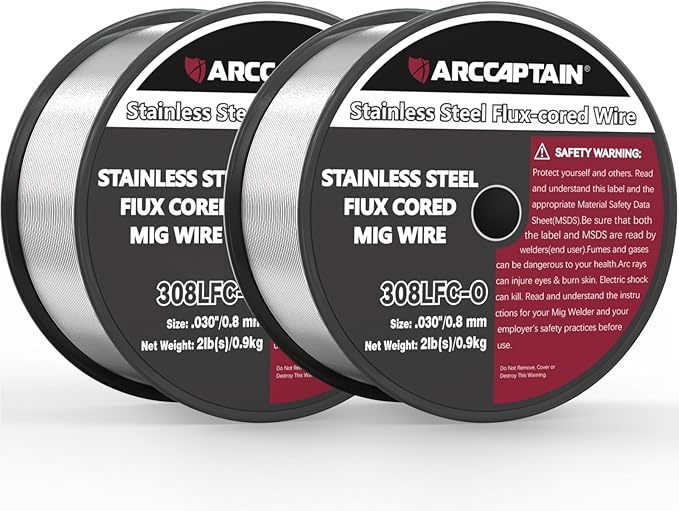 ARCCAPTAIN Stainless Steel Flux Cored Wire E308LFC-O .030-Diameter MIG Welding Wire Stainless Steel Wire with Low Splatter Compatible With Lincoln Miller Forney Harbor MIG Welder 4-Pound