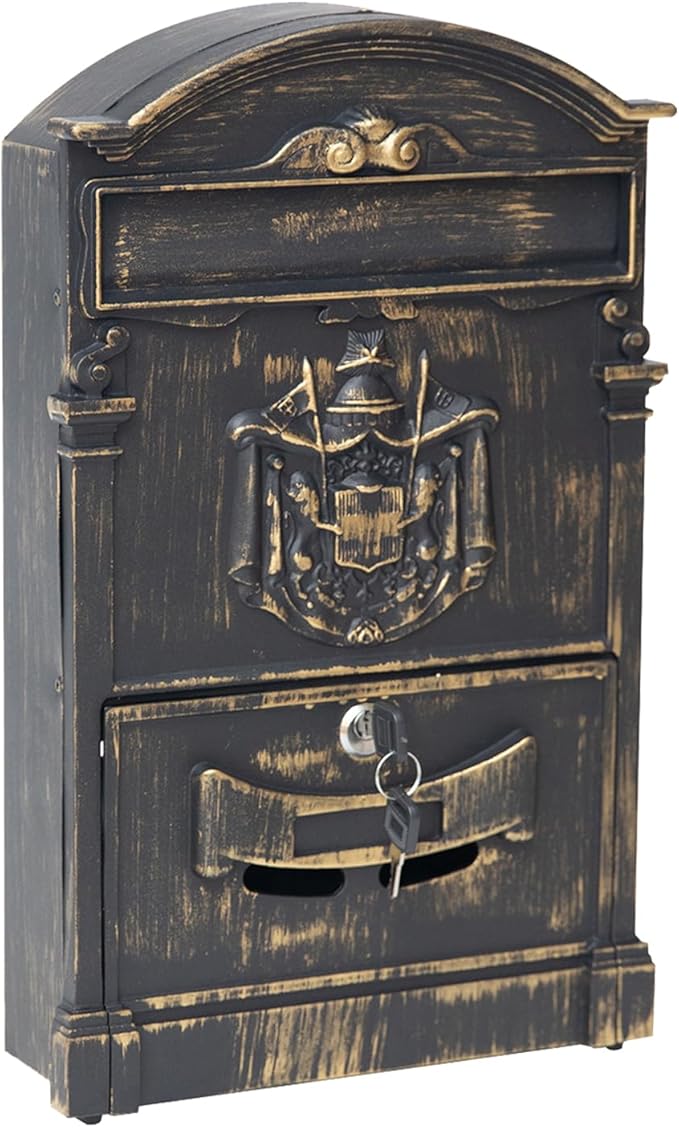 Vintage Wall Mount Mailboxes for House, Rust-Resistant Locking Mailbox with Key Locks, Galvanized Steel Outdoor Mailboxes, Bronze