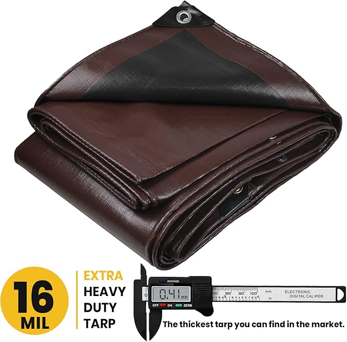 PROTARP Extra Heavy Duty 16 Mil Tarp Cover, Waterproof, UV Resistant, Rip and Tear Proof, Poly Tarpaulin with Reinforced Edges for Roof, Camping, Patio, Pool, Boat. (Brown/Black 30′ X 60′)