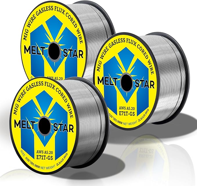 .035 Flux Core Welding Wire 3-Pack, 3X2LB Spools E71T-GS Gasless Mild Steel MIG Wire, Low Spatter Easy Feed for Thin Metal All-Position Welding, Universal for 110V 220V Gasless Welders