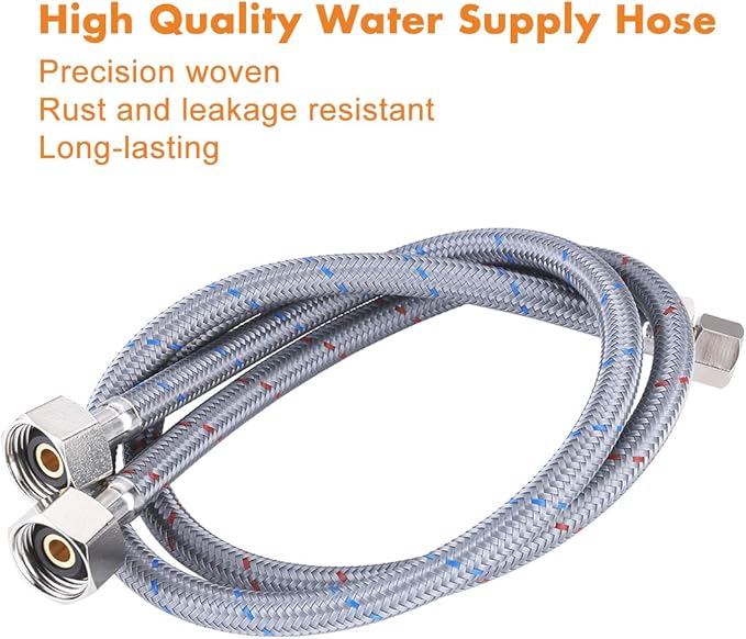 WOWOW 20'' Faucet Supply Hose Braided Nylon Supply Hose Sink Faucet Supply Lines 3/8" Comp x 1/2" Comp Length Bathroom Faucet Line Replacement Parts Basin Faucet Hoses 2 PCS