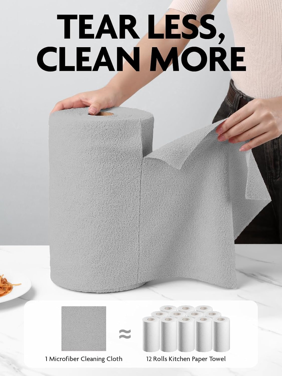 Fantasticlean Microfiber Cleaning Cloth Roll -675 Pack, Tear Away Microfiber Towels, 12" x 12", Reusable, Washable, Ultra Absorbent Dishcloth for Home Supplies, Car, Shop (9 Rolls of Grey)