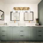 4 Light Bathroom Vanity Lights Brushed Brass Bathroom Lighting Fixtures over Mirror with Clear Glass Shade, Vintage Gold Vanity Light For Bathoom, Modern Bathroom Wall Vanity Lighting Fixtures