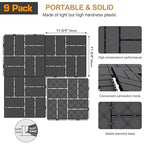 Goovilla Plastic Interlocking Deck Tiles, 9 Pack Outdoor Patio Flooring, 12"x12" Interlocking Decking Tile Outdoor All Weather Use, Waterproof Patio Pavers for Pool Balcony Backyard Porch, Dark Grey