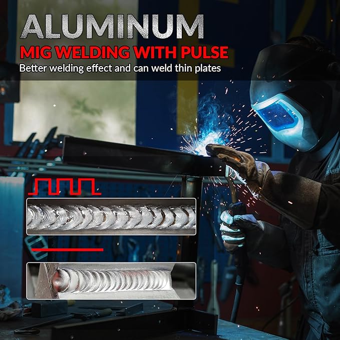 GZ GUOZHI MIG Welder 210A with Pulse, 8 in 1 Gas MIG/MAG/Gasless Flux Core MIG/Lift TIG/Stick/Spot Welding/Spool Gun, Aluminum Welding Machine 110V/220V Dual Voltage Multi-Process Welder LED Display