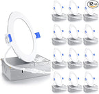 Ensenior 12 Pack 4 Inch LED Recessed Light, Dimmable, 4000K Cool White, 750LM High Brightness, 9W 120V, 2 Pin, ERL-9X-ETL, Damp Rated, Ultra-Thin Canless Wafer Ceiling Light - ETL & FCC & IC