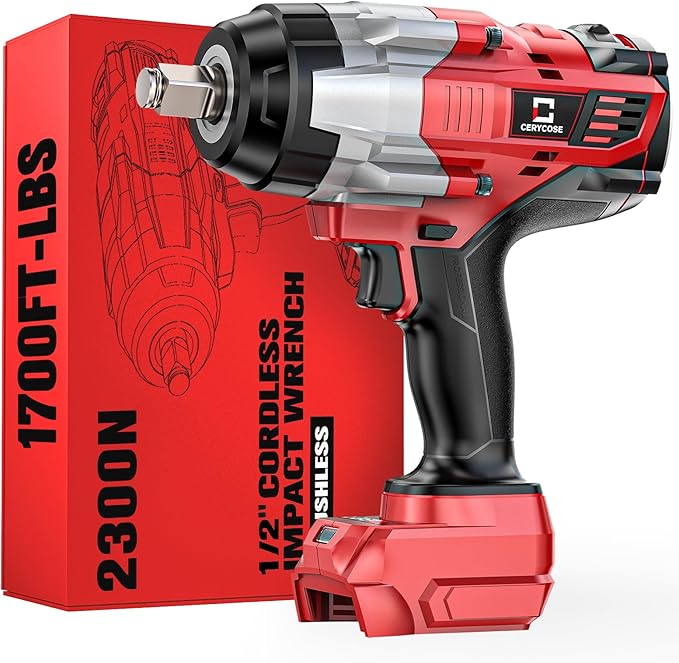 Cordless Impact Wrench 1/2 inch Compatible with Milwaukee 18V Battery: 1700FT-LBS High Torque Impact Wrench Heavy Duty Tool - Brushless Electric Impact Gun Includes LED Work Light - Bare Tool Only