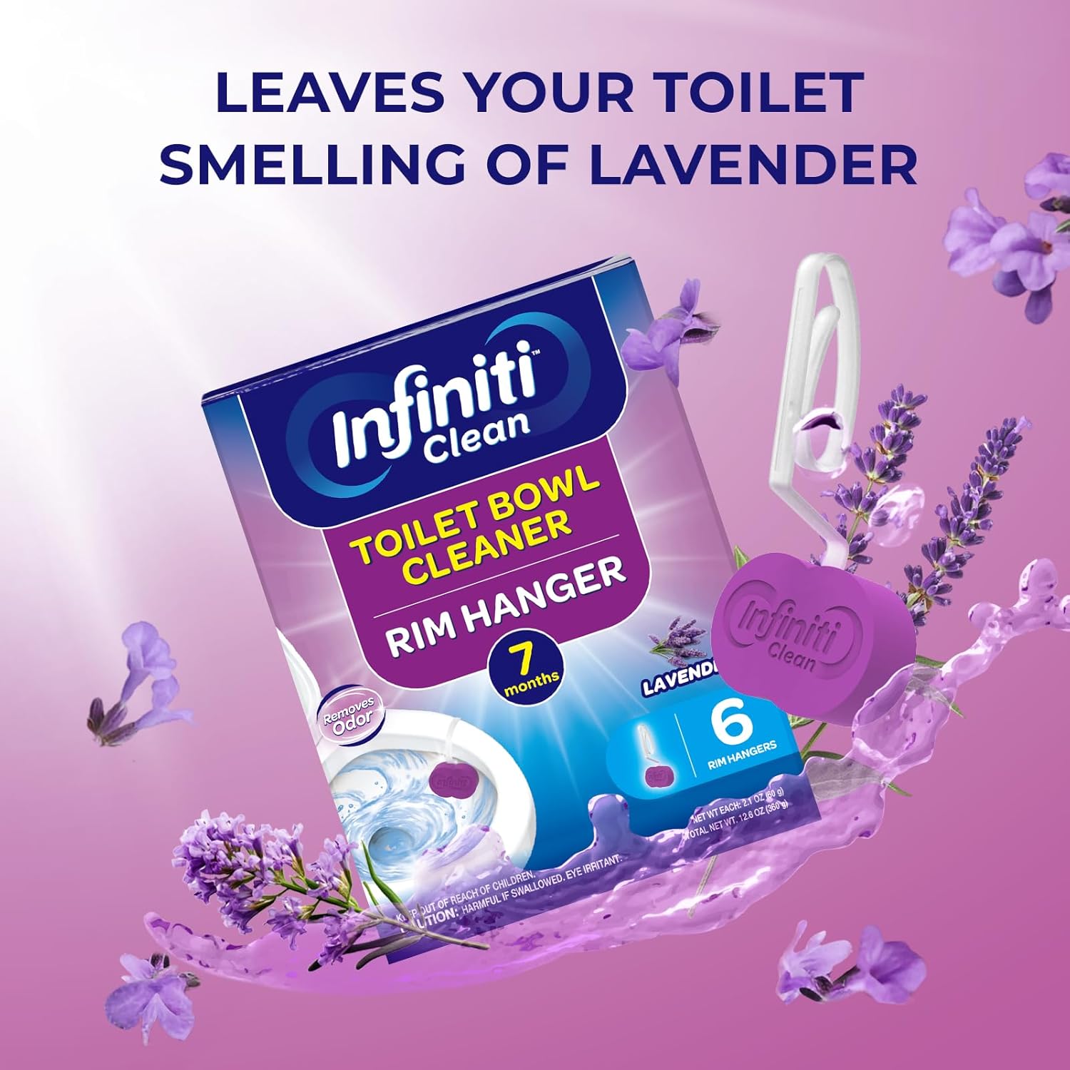 Toilet Bowl Cleaner Rim Hanger, 6 Count Automatic Bowl Toilet Cleaner, Cleans and Freshens Toilet Bowl, Lavender Scent - 7 Month