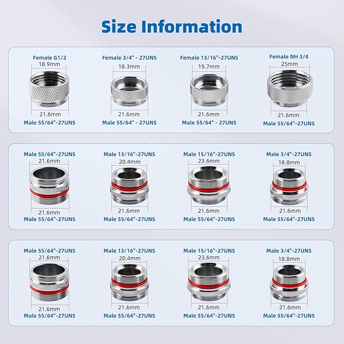 iFealClear 11 PCS Brass Faucet Adapter Kit, Kitchen Sink Aerator Adapters Fit Faucet with Removable Aerators, Male Female Thread Sink Faucet Adapter for Bathroom, Kitchen, Outdoor Garden Faucet, Rvs