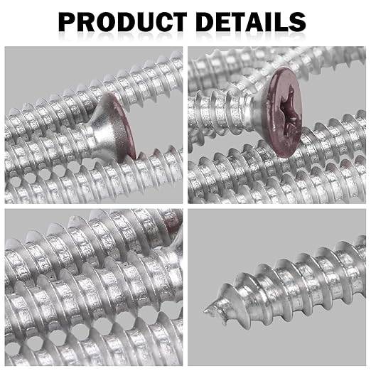 Brown Head 100 PCS #6X1-1/2(1.5 inch) Stainless Steel Phillips Flat Head Wood Screws,Stainless Steel 18-8 A2(304) Screw,Home Screw Kit by QISHENG