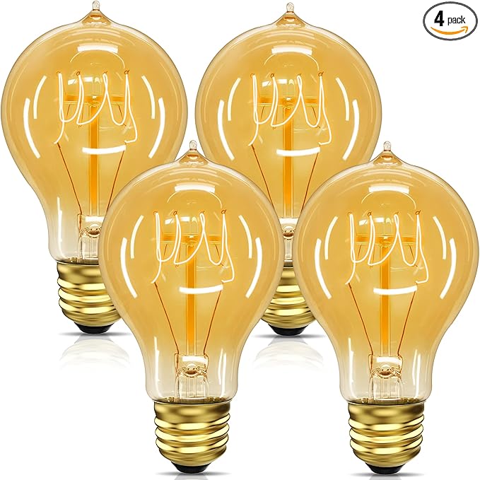 UNILAMP Edison Bulbs 40 Watt, Vintage Light Bulbs, A19 Antique Incandescent Light Bulbs, E26 Dimmable Decorative Light Bulb, Warm White 2700K, 110-130V, 4 Pack