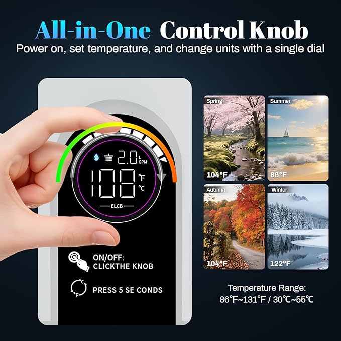 Electric Tankless Water Heater, 13kW 240V on Demand Instant Endless Electric Hot Water Heater for Residential Whole House Shower, Self-Modulating LED Display Knob Control, CSA Certified, Space Saving