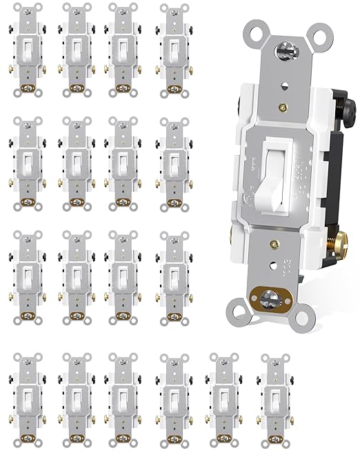 AIDA 4 Way, 15 Amp Toggle Light Switch, Grounding Screw, Residential Grade Electrical Wall Switch, UL Listed (White, 20 Pack)