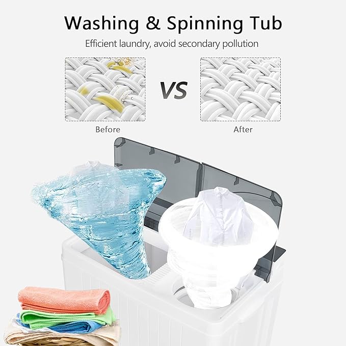 COSTWAY Portable Washing Machine, Twin Tub 26 Lbs Capacity, 18 Lbs Washer and 8 Lbs Spinner, Compact Washer with Control Knobs, Timer Function, Drain Pump, Laundry washer for Apartment RV, Grey