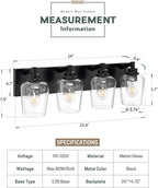 Bathroom Light Fixtures, 4-Light Modern Vanity Light with Clear Glass Wine Glass-Shaped Shade, Vanity Lighting Fixtures Over Mirror, Matte Black, VL155-MB-4
