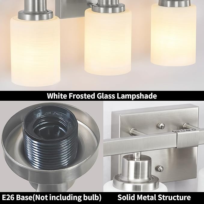 5-Light Bathroom Light Fixtures, 30" Nickel Bathroom Vanity Light with Milky White Glass Shade, Modern Bathroom Wall Lights Over Mirror, Farmhouse Wall Sconces Lighting for Bedroom Living Room