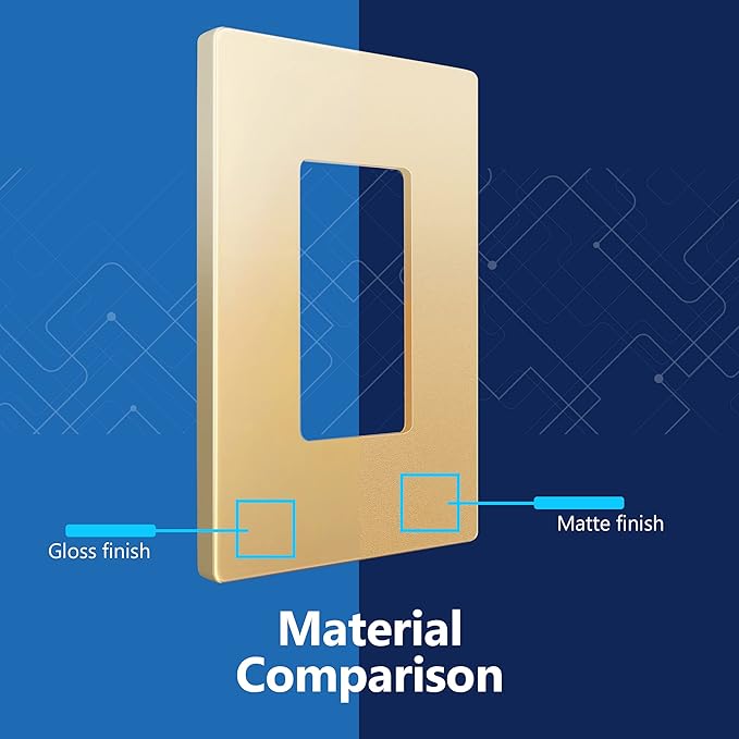 LIDER Matte Finish Decorator Switch Cover, Screwless Wall Plate, Mid-Size 1-Gang 4.88" x 3.11", Unbreakable Polycarbonate Thermoplastic, UL Listed, LSWP-31M-GD5P, Gold, 5 Pack