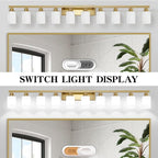 Gold Bathroom Vanity Light,10-Light Brushed Gold Bathroom Light Fixtures with White Frosted Glass,64.5in Wall Lamp Sconces for Mirror Bedroom,Living Room Hallway,E26