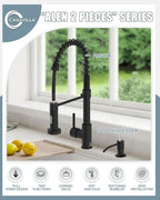 Black Kitchen Faucet, Kitchen Faucet with Soap Dispenser, Faucet for Kitchen Sink, Single Handle Stainless Steel Kitchen Sink Faucets with Pull Down Sprayer, Camper Farmhouse RV Sink Faucet