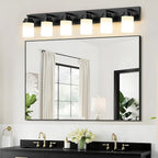 IZORRO Bathroom Vanity Light Fixture, 6-Light 43 Inch Matte Black Bathroom Light Fixtures Over Mirror, with White Glass Shade, Modern Farmhouse Vanity Lights, Rustic Restroom Lighting Fixtures