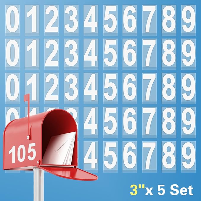 Reflective Mailbox Numbers Sticker Decal Die Cut Classic Style Vinyl Waterproof Number Self Adhesive 5 Sets (3" x 5 set) for Signs, Door, Cars, Trucks, Home, Business, Address Number (3inch, 5 sets)