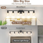 6-Light Bathroom Light Fixtures, 38" Modern Vanity Lights Over Mirror with Clear Glass Shades, Matte Black Light Fixture, Classic Wall Light Fixture for Mirror Living Room Cabinet Bedroom Porch