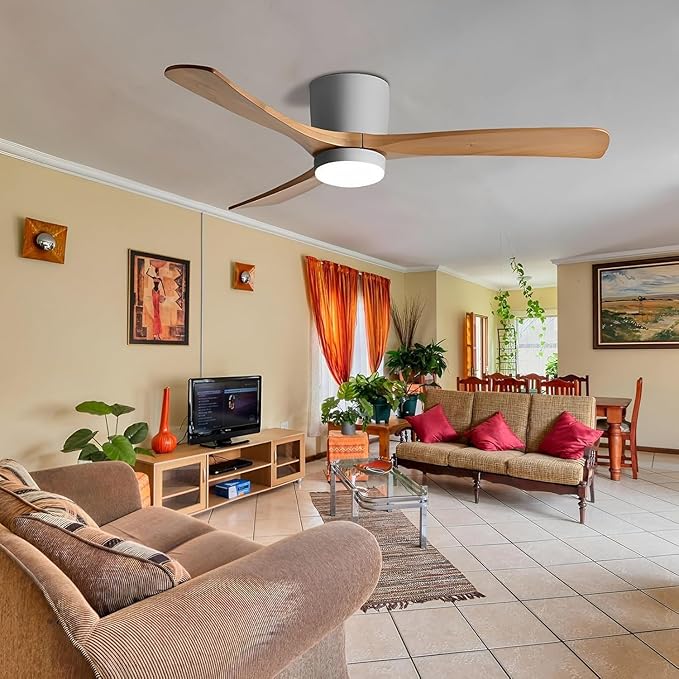 48in Quiet Ceiling Fans with Light ETL Listed Ceiling Fan Lights Living Room Bedroom ‎Remote Ceiling Lighs Fan Lighting 6 Gear Wind Speed Grey Ceiling Fan Light Wooden Fan Blades