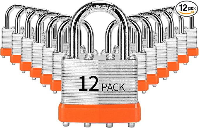 Padlocks Keyed Alike, Pack of 12, Laminated Steel Keyed Lock (1-9/16", 40mm), Padlocks with Same Key, Normal Shackle, for Toolbox, Locker & StorageUnit or More