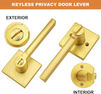Probrico Gold Privacy Door Handle Lockset Heavy Duty Square Satin Brass Interior Door Lever for Bedroom or Bathroom Reversible Keyless Handleset Door Knob Slim Handed Levers, 4 Pack