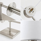 PERMO Single Classic Rustic Industrial Wall Sconce Hardwired Lighting Fixture with Flared White Textile Lamp Shade and Brushed Nickel Tapered Column Stand,Hardwired E26 Base