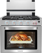 AMZCHEF RV Gas Range Stove 12V. Range Oven for RV Use with 3 Burners,Gas Oven, 28,100BTU, Open Flame Configuration, Knob work indicator, Heavy Duty Cast Iron Grates (Large 21 inch)