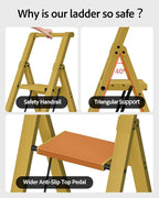 Taranta 3 Step Ladder, Lightweight Aluminum Step Stool with Convenient Handgrip, Folding Ladder with Anti-Slip Pedals, 330lbs Capacity Stepladder for Home, Office, Kitchen - Twilight Yellow