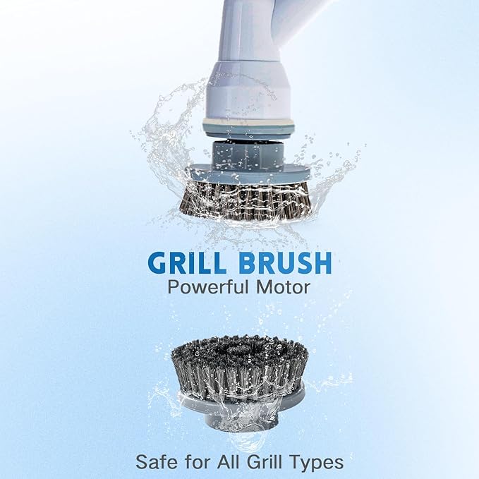 Electric Spin Scrubber,Wire Brush,Waterproof Spin Scrubber with Long Handle, Powerful Motor Cordless Cleaning Brush, Grill Cleaning Brush with Multiple Heads for Sink, Stove, Cabinets, and Kitchen