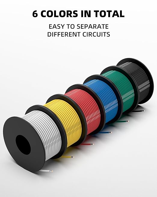 NAOEVO 18 Gauge Wire 90ft, 18 AWG Wire 6 Colors 15ft Each Spool, Flexible Silicone Tinned Copper Electrical Cable, Wiring kit for Breadboard/Automotive/DIY/Battery, 200℃