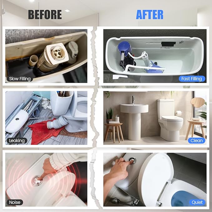 Jamini Toilet Fill Valve Replacement Kit, Quick-Install Inlet Valve with Connector & Refill Tube, Fixes Slow Filling, Leaks, Noisy Tank, Universal for Most Toilet Tanks