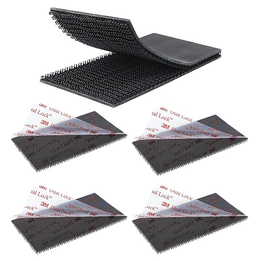 Dual Lock Fastener 2in x 4in 4pcs,Reclosable Interlocking Tape Heavy Duty EZ Pass Holder, Adhesive Hook Lock Sticky Back Mushroom Mounting Tape Black Color for Indoor and Outdoor