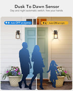 VIANIS Dusk to Dawn Wall Lights, Wood Grain Exterior Light Fixture, Clear Glass Garage Light, Modern Outdoor Lights Sconce with Waterproof, Anti-Rust, Weather Resistant for Patio, E26 Socket