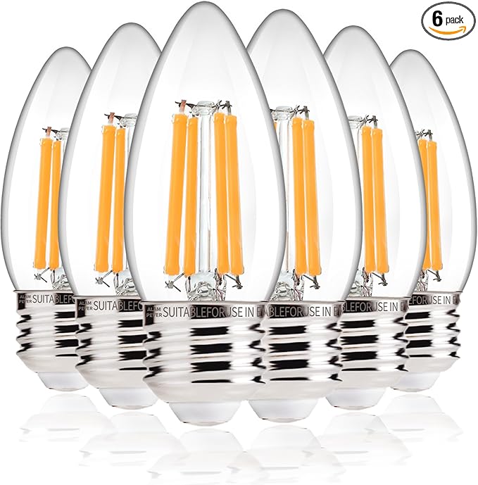 ALAMPEVER 800LM Super Bright Dimmable LED Light Bulb, E26 LED Bulb 100 Watt Equivalent, B11 2700K Soft White LED Candelabra Bulb, 5.5W, 6 Pack