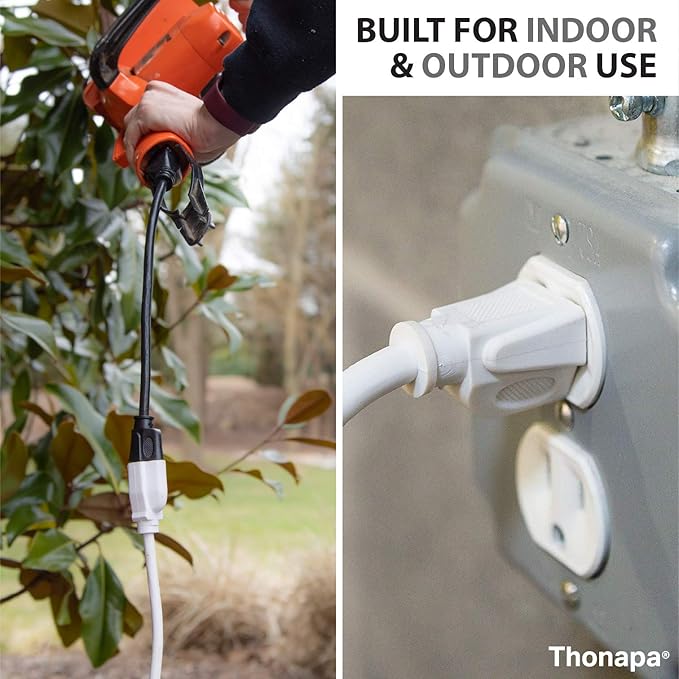 2 Pack White Extension Cord 10 ft, 16/3 SJTW Weatherproof Indoor & Outdoor Extension Cord 3 Prong Grounded Plug, Heavy Duty Power Cable Great for Home, Office, Outdoor Lights, US Veteran Owned